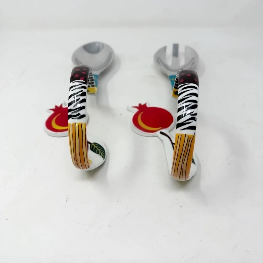 AHUVA Judaica Hand Painted By HADARYA Salad Serving Set Unique Shabbos 12”X4.5”
